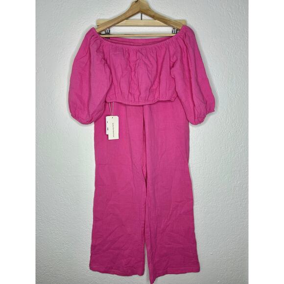 Commense Pink Cotton Blend Off The Shoulder Top & Pant Set M NWT - Picture 4 of 4